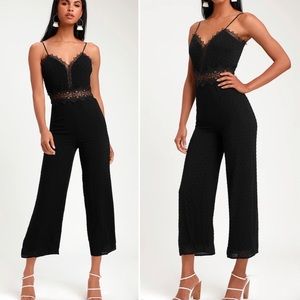 Leeta Black Swiss Dot Lace Wide-Leg Jumpsuit